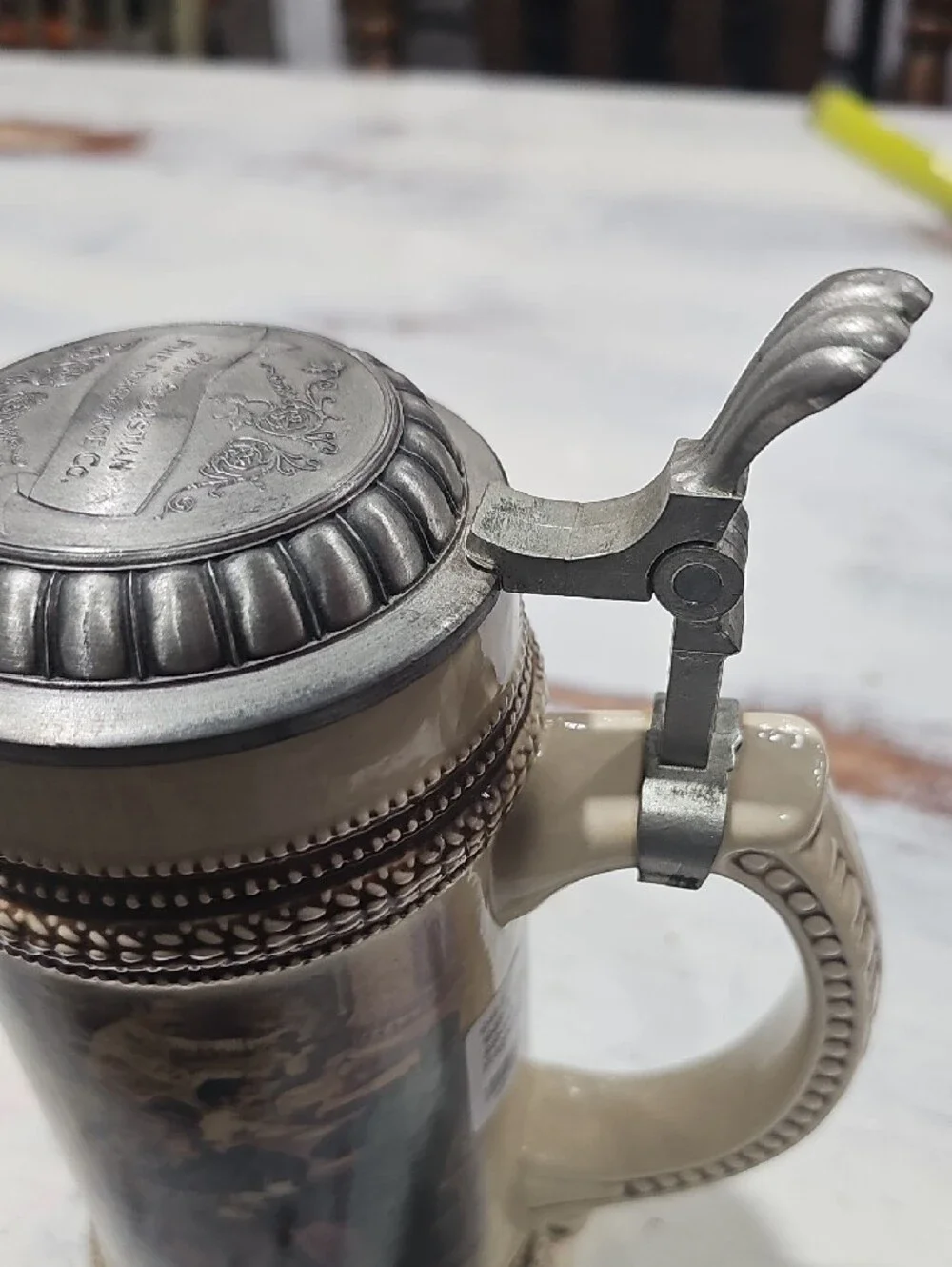 Ceramic Beer Stein with Pewter Lid - Cream Vintage-Style